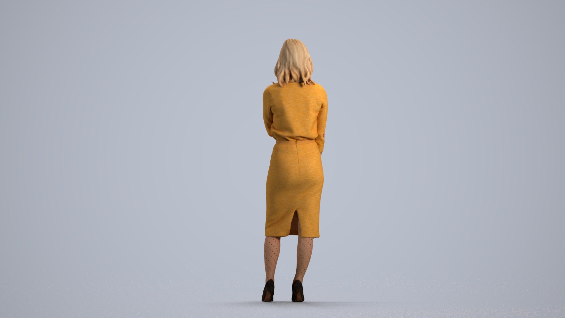 realistic 3D human woman business standing, archviz people FBX OBJ for Blender, front view render