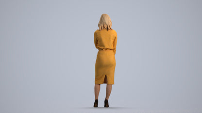 realistic 3D human woman business standing, archviz people FBX OBJ for Blender, front view render