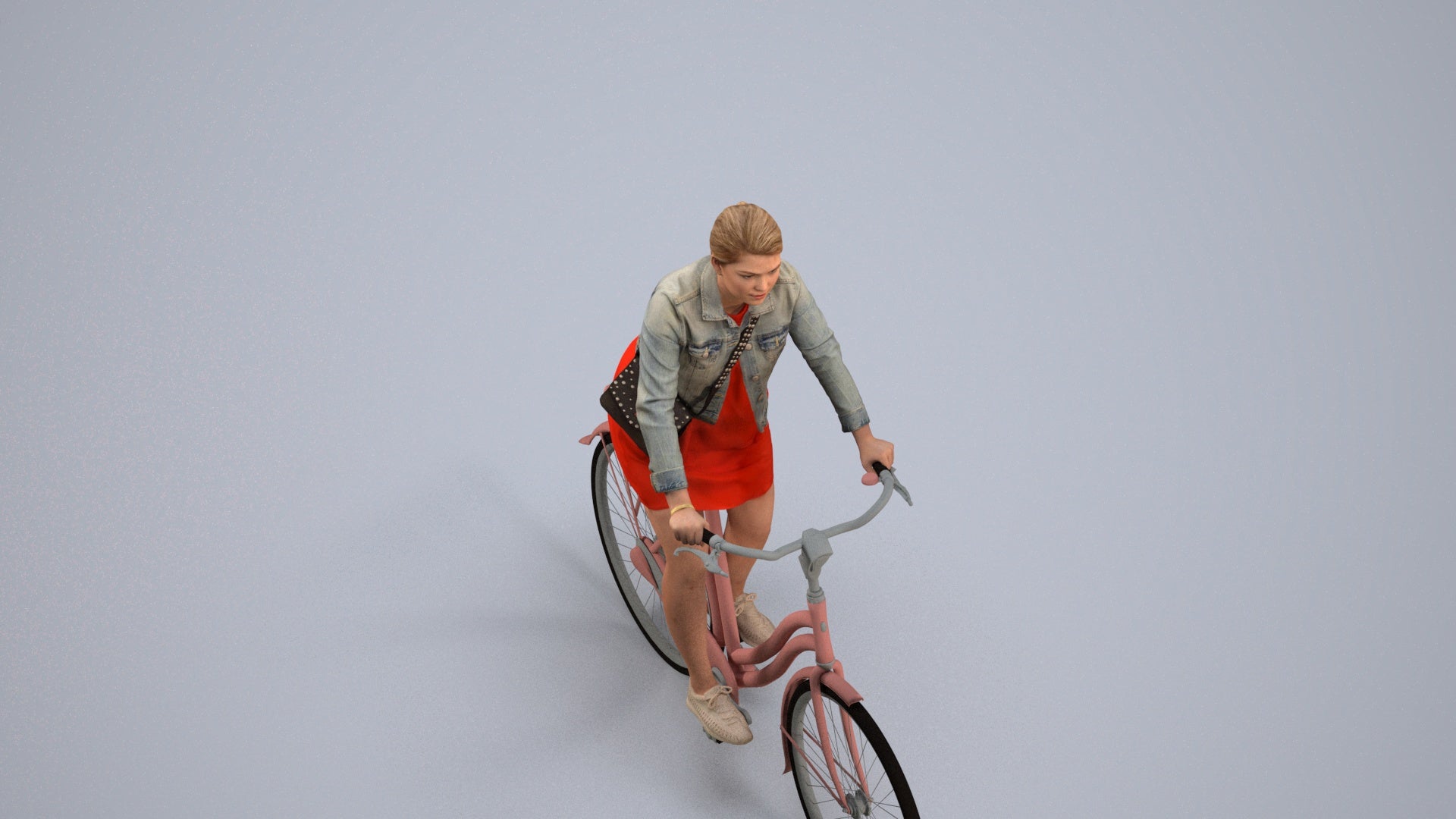 realistic 3D people woman casual cycling, render-ready for V-Ray and Corona, FBX OBJ, back view render