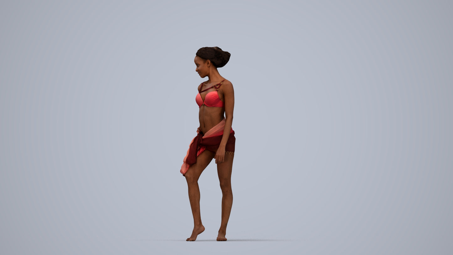 3D human model woman pool, photogrammetry scanned person for archviz, top-down view render