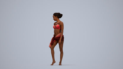 3D human model woman pool, photogrammetry scanned person for archviz, top-down view render