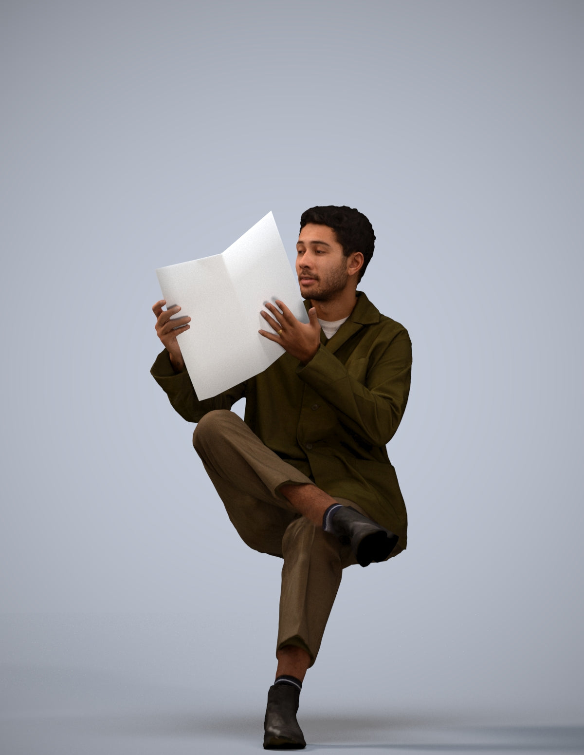photogrammetry 3D man casual sitting, realistic human model archviz FBX