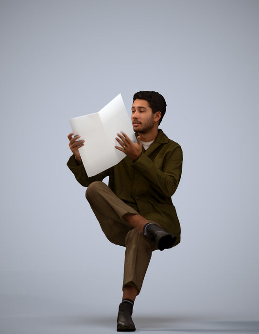 photogrammetry 3D man casual sitting, realistic human model archviz FBX