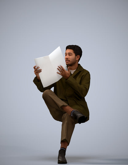photogrammetry 3D man casual sitting, realistic human model archviz FBX