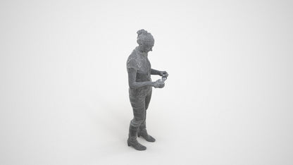 realistic 3D woman casual standing, scanned archviz people for Blender and 3ds Max, wireframe three-quarter view