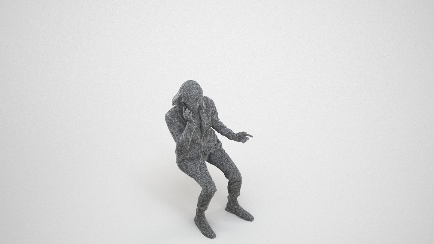 3D human model woman business, photogrammetry scanned person for archviz, wireframe three-quarter view