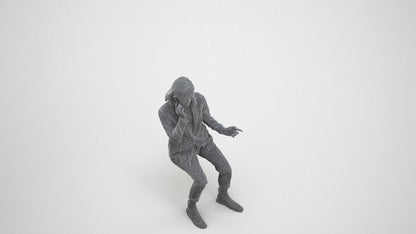 3D human model woman business, photogrammetry scanned person for archviz, wireframe three-quarter view