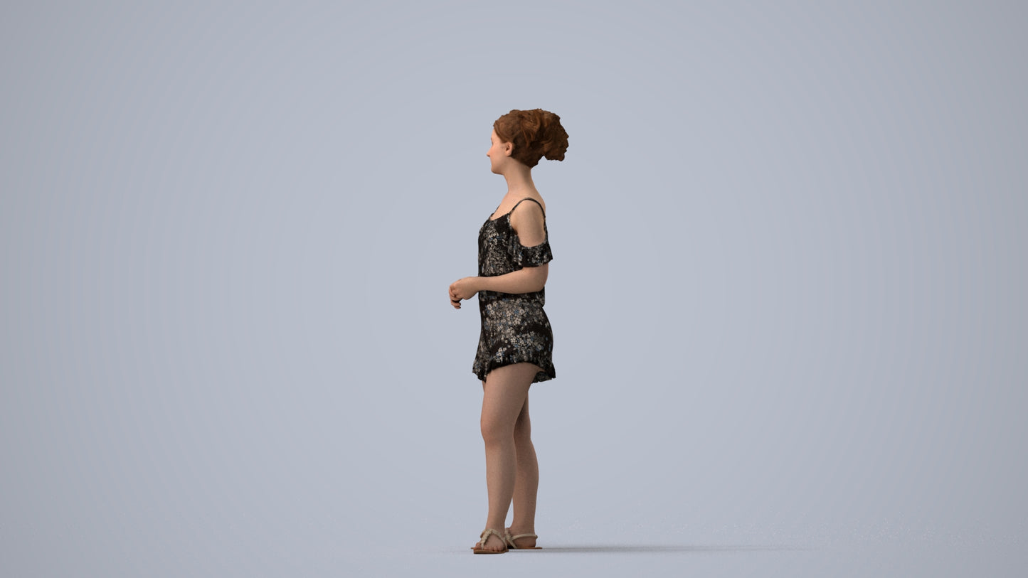 3D scanned girl kids casual, photorealistic archviz people for Enscape and SketchUp, three-quarter view render