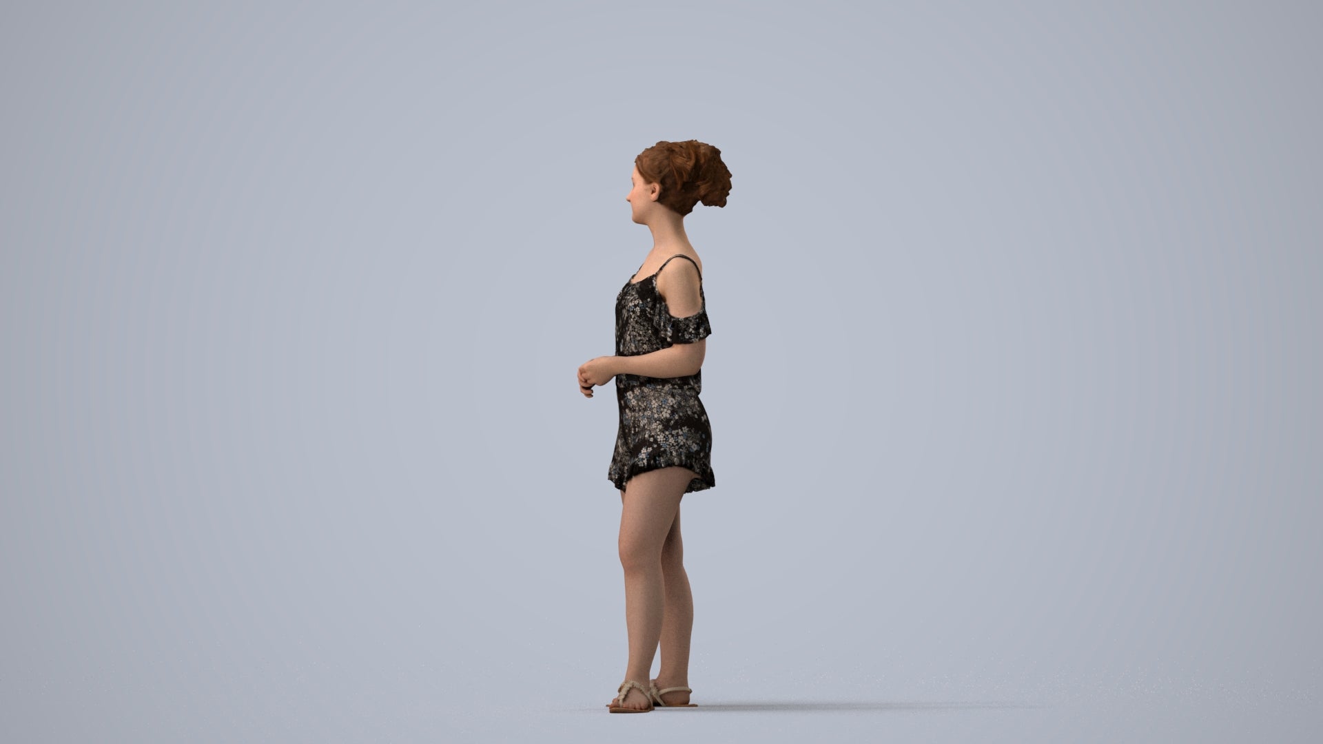 3D scanned girl kids casual, photorealistic archviz people for Enscape and SketchUp, three-quarter view render