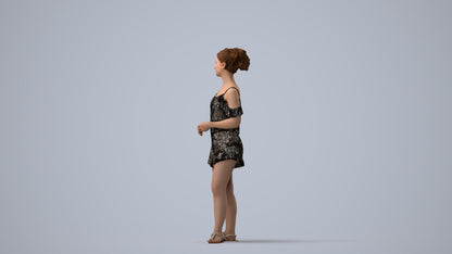 3D scanned girl kids casual, photorealistic archviz people for Enscape and SketchUp, three-quarter view render