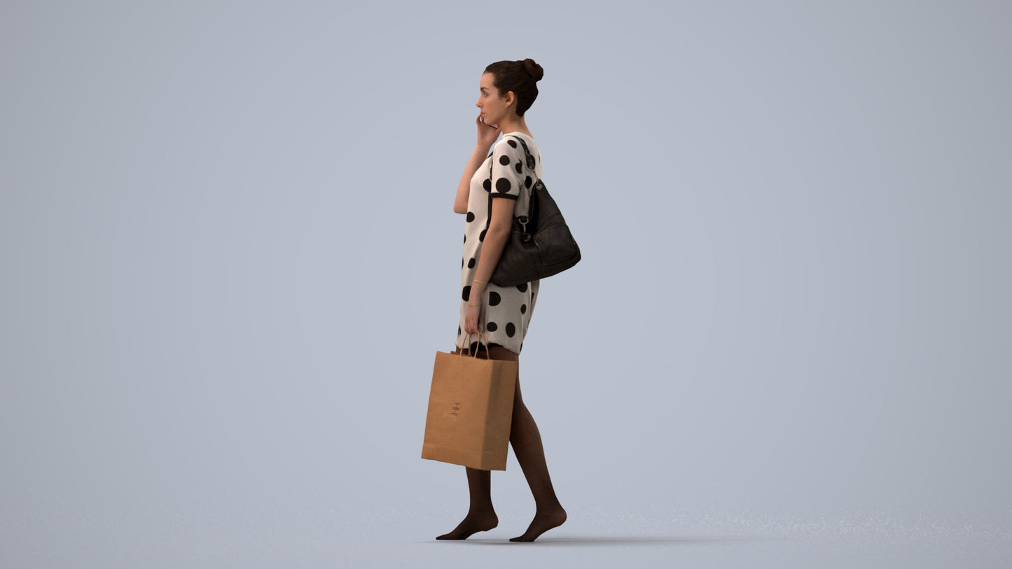 3D people model woman casual mix, scanned human for 3ds Max rendering, three-quarter view render