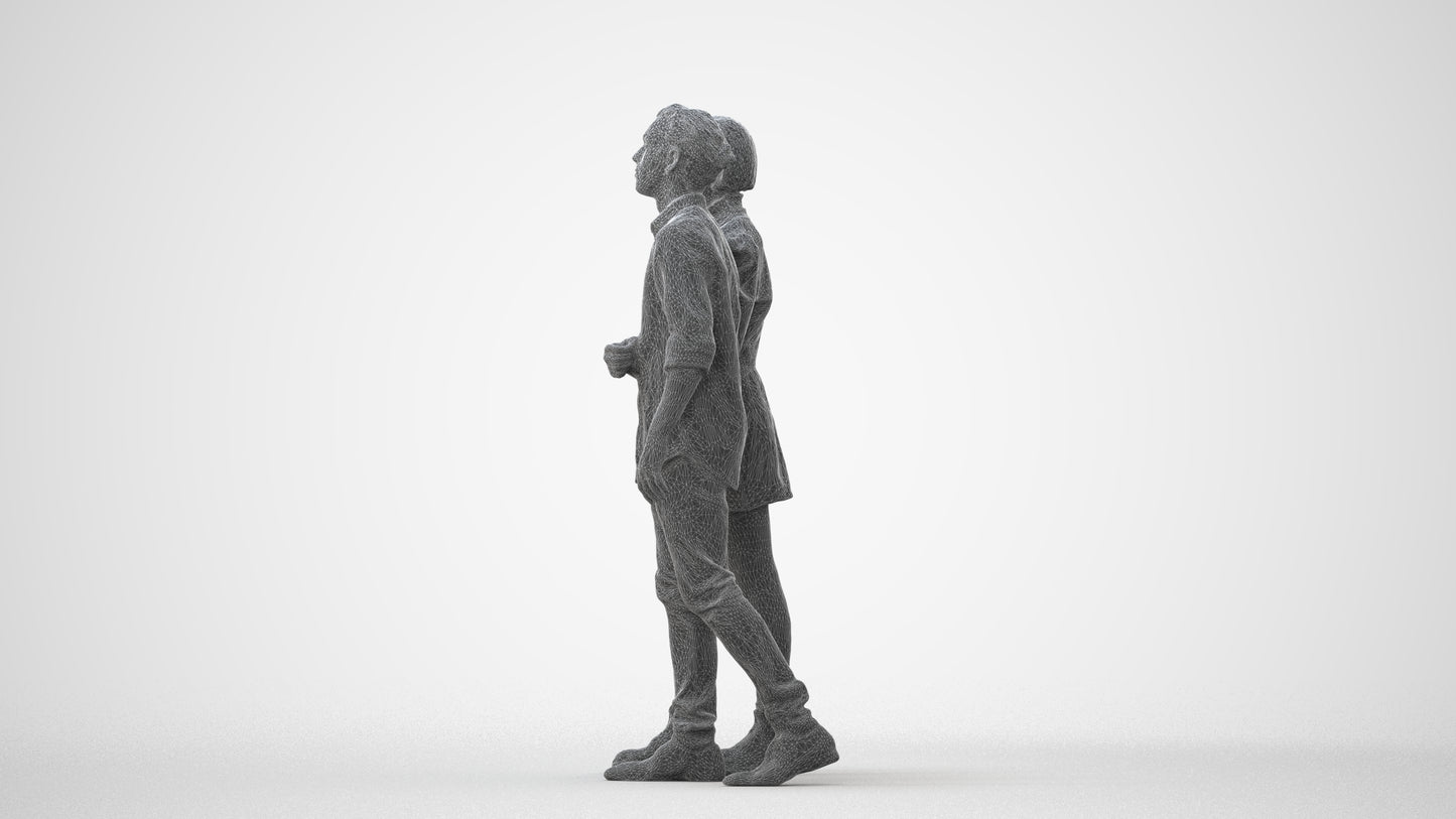 realistic 3D human woman casual couple, archviz people FBX OBJ for Blender, square thumbnail