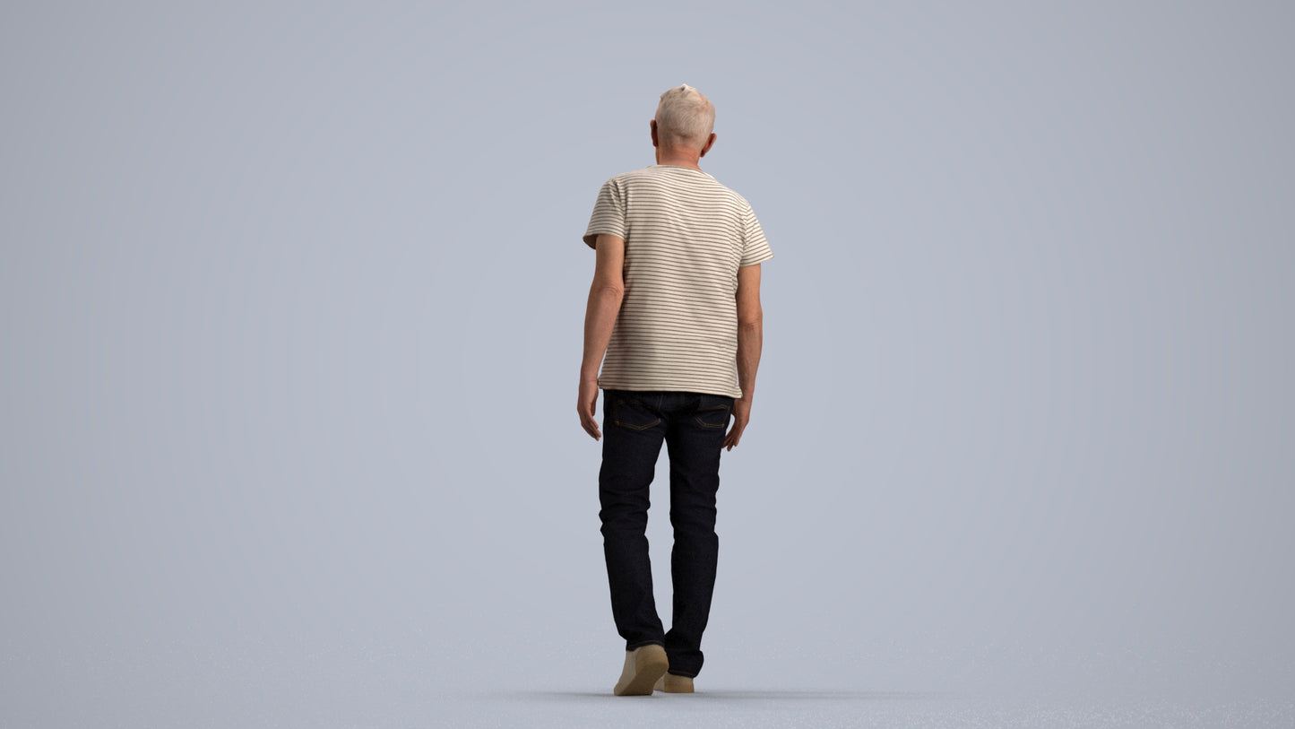 realistic 3D people senior man casual walking, render-ready for V-Ray and Corona, FBX OBJ, front view render