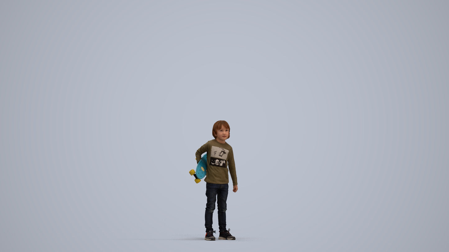 scanned 3D boy casual kids, photogrammetry people for Enscape and V-Ray, standing pose render
