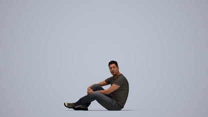 3D people model man casual sitting, scanned human for 3ds Max rendering, top-down view render