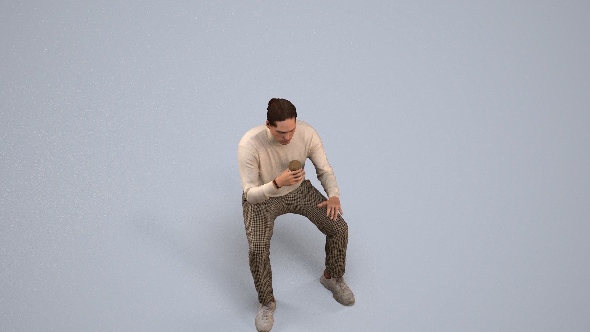 realistic 3D people man casual sitting, render-ready for V-Ray and Corona, FBX OBJ, back view render