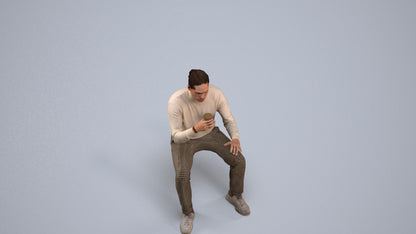 realistic 3D people man casual sitting, render-ready for V-Ray and Corona, FBX OBJ, back view render