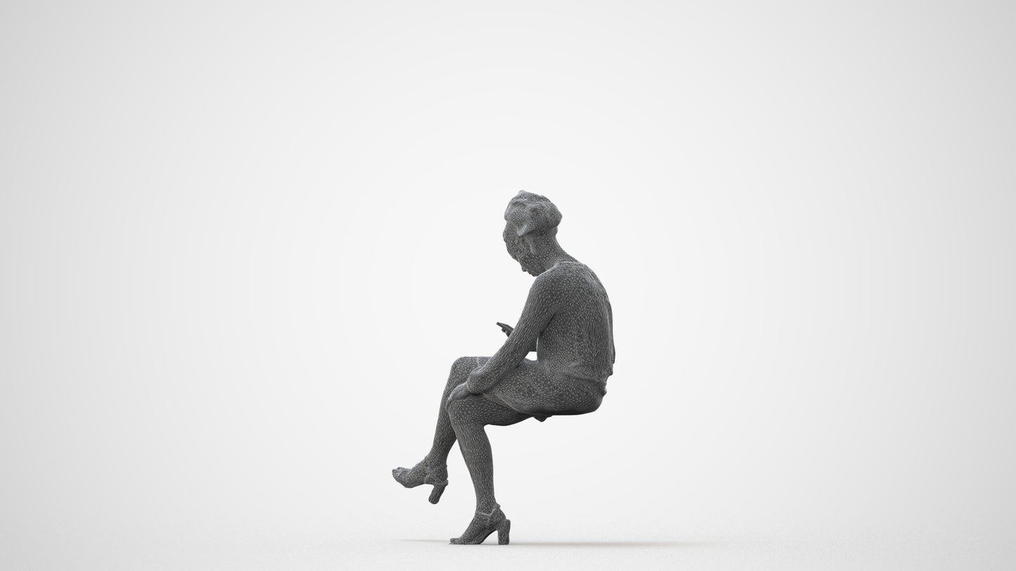 3D scanned woman sitting casual, photorealistic archviz people for Enscape and SketchUp, square thumbnail
