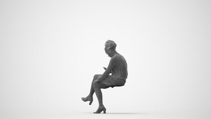3D scanned woman sitting casual, photorealistic archviz people for Enscape and SketchUp, square thumbnail