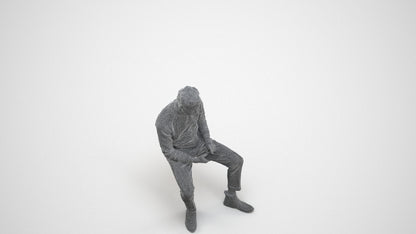 3D people model man casual sitting, scanned human for 3ds Max rendering, wireframe three-quarter view