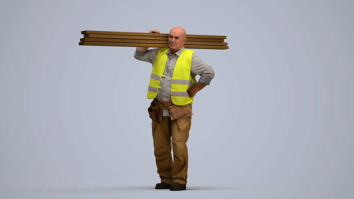 3D scanned senior man walking, photorealistic archviz people for Enscape and SketchUp, standing pose render