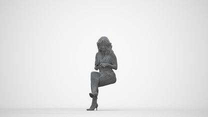 photogrammetry 3D woman casual sitting, realistic human model archviz FBX, wireframe back view