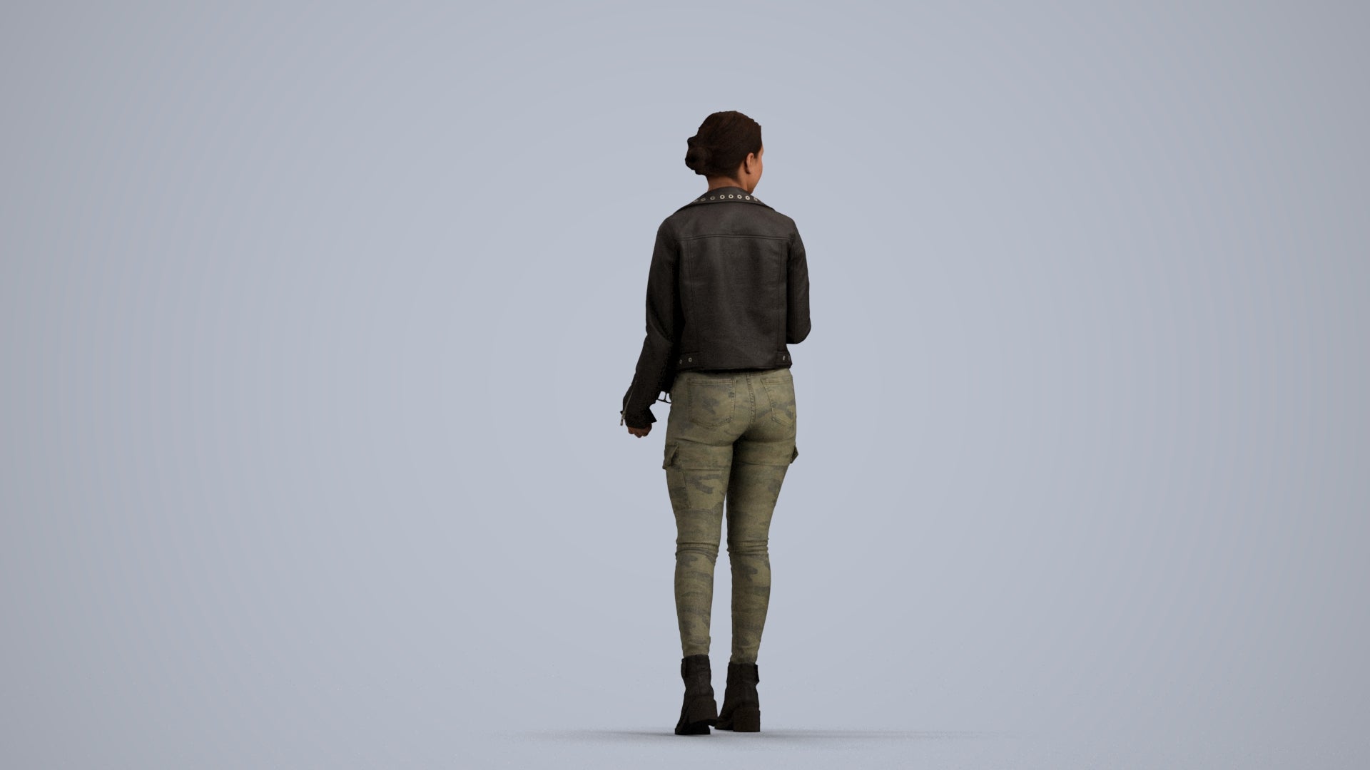 realistic 3D human woman casual walking, archviz people FBX OBJ for Blender, front view render
