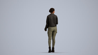 realistic 3D human woman casual walking, archviz people FBX OBJ for Blender, front view render