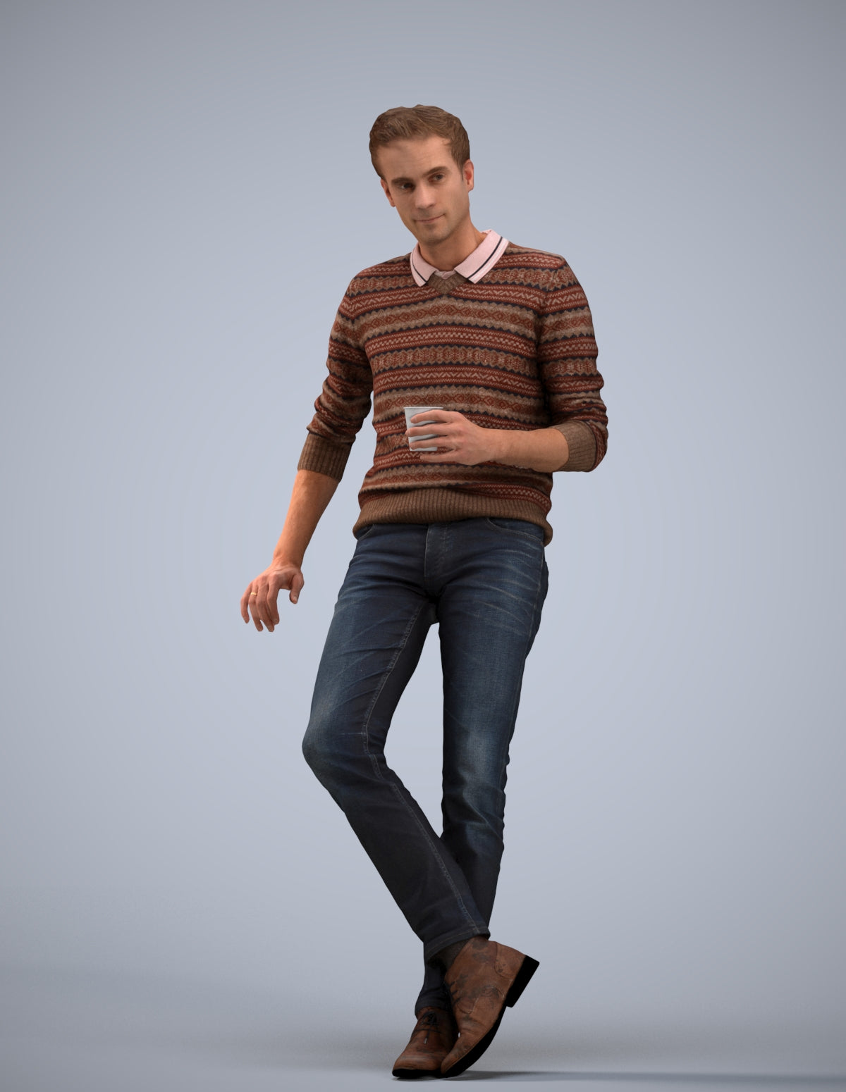 realistic 3D human man casual sitting, archviz people FBX OBJ for Blender