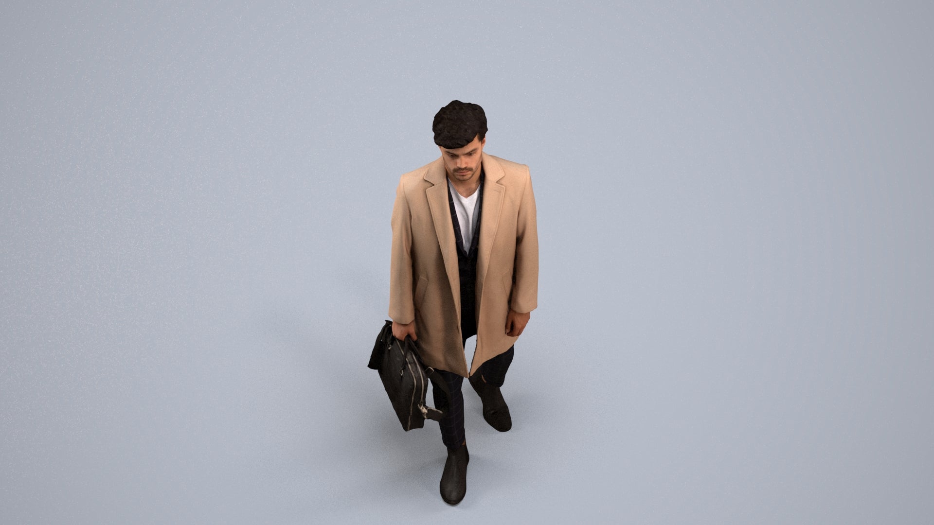 realistic 3D human man business walking, archviz people FBX OBJ for Blender, back view render