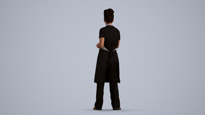photogrammetry 3D woman hospitality, realistic human model archviz FBX, front view render