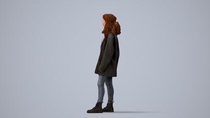 realistic 3D human woman casual standing, archviz people FBX OBJ for Blender, three-quarter view render
