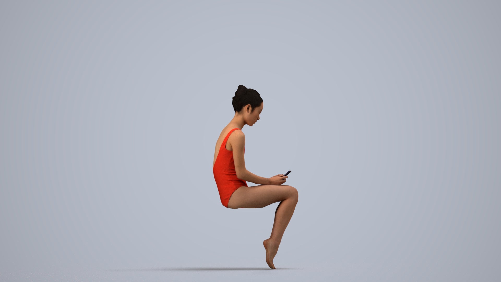 realistic 3D human woman casual pool, archviz people FBX OBJ for Blender, side view render