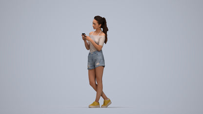 3D people model woman casual standing, scanned human for 3ds Max rendering, top-down view render
