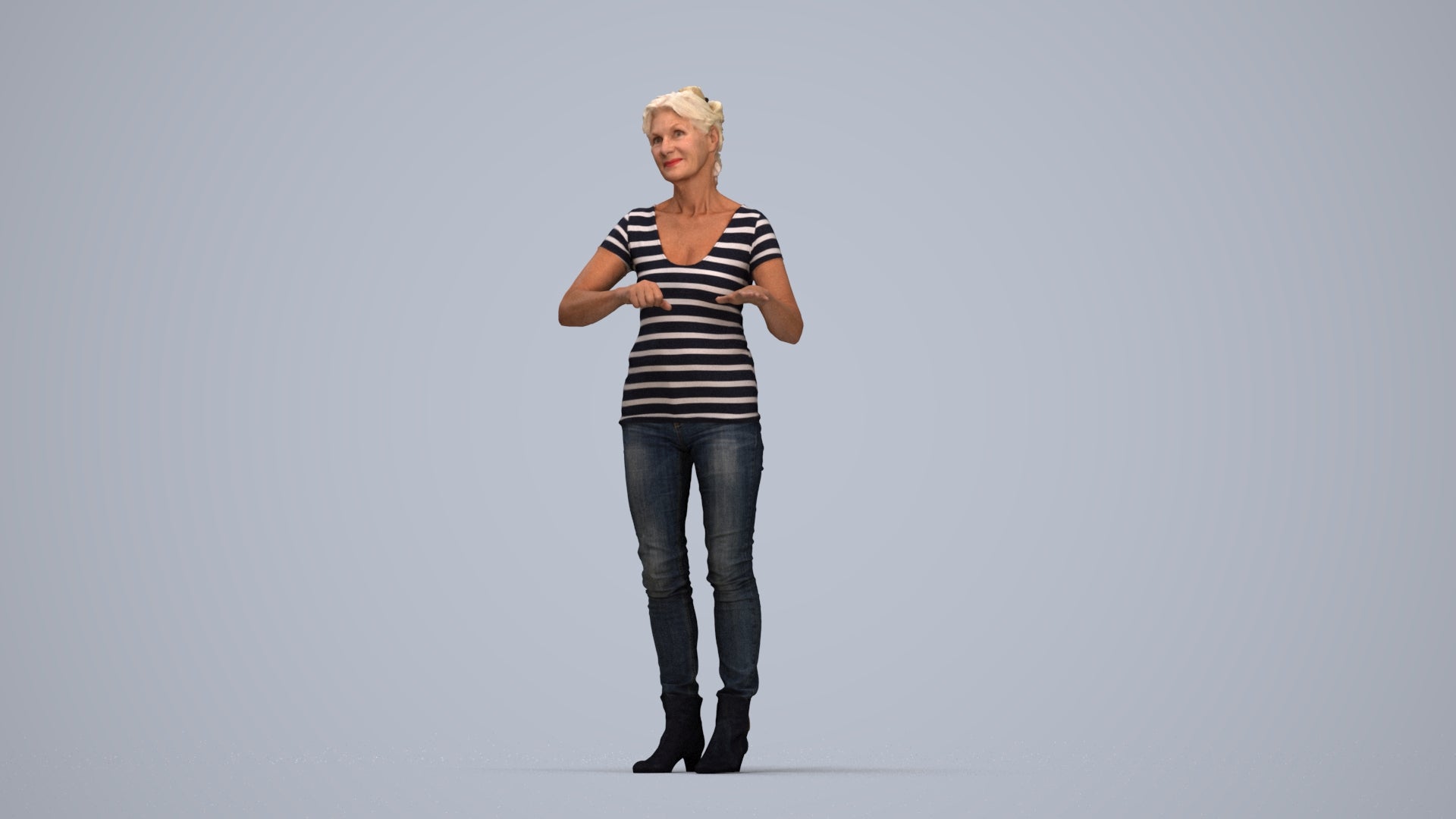 3D scanned senior woman standing casual, photorealistic archviz people for Enscape and SketchUp, top-down view render