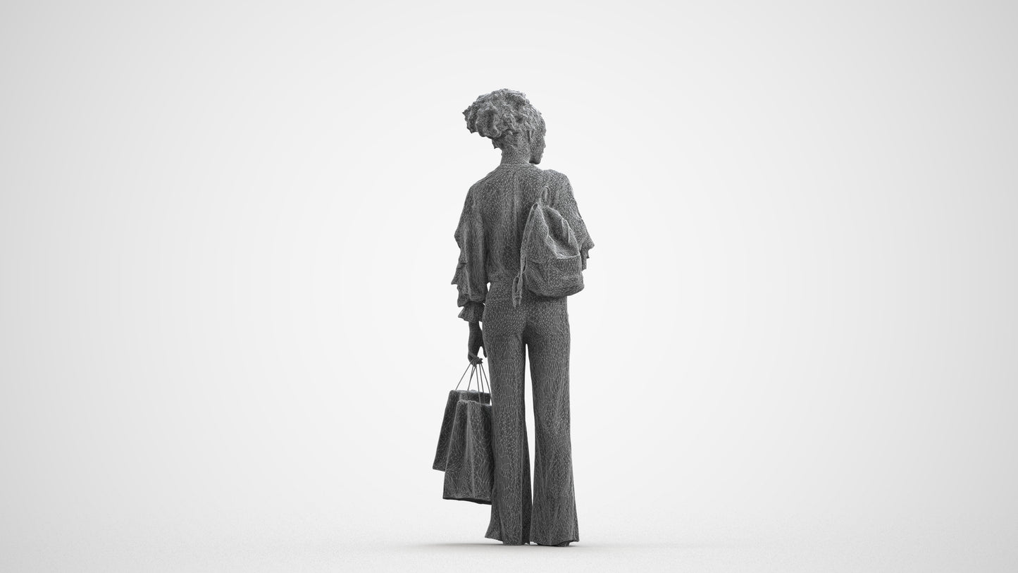 photogrammetry 3D woman casual shopping, realistic human model archviz FBX, wireframe front view