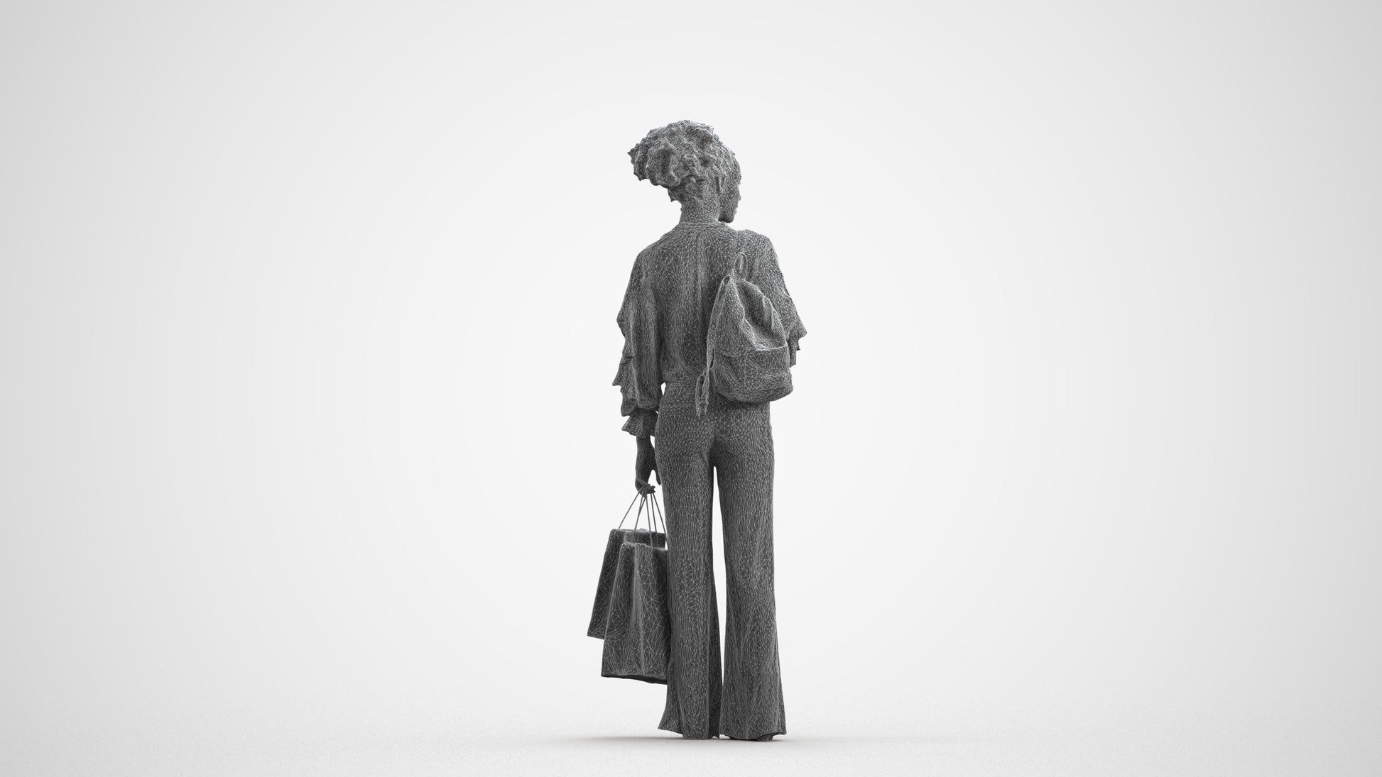 photogrammetry 3D woman casual shopping, realistic human model archviz FBX, wireframe front view