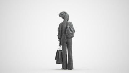 photogrammetry 3D woman casual shopping, realistic human model archviz FBX, wireframe front view