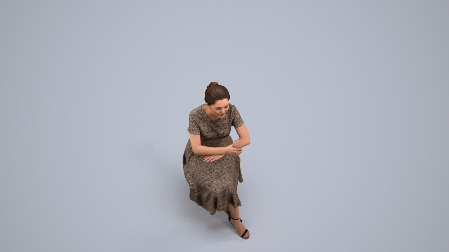 realistic 3D woman casual sitting, scanned archviz people for Blender and 3ds Max, back view render