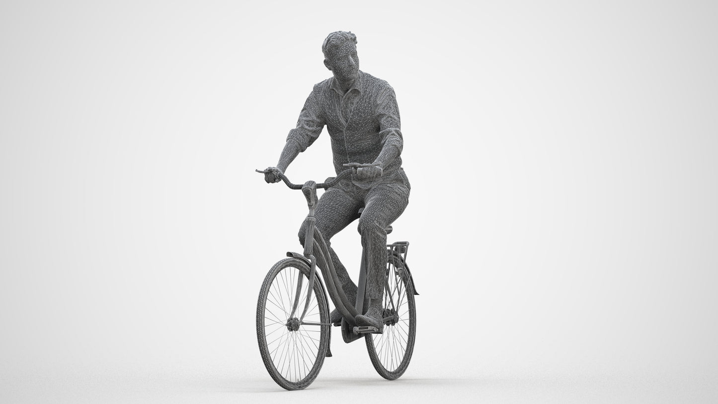 realistic 3D man business cycling, scanned archviz people for Blender and 3ds Max, three-quarter front view render
