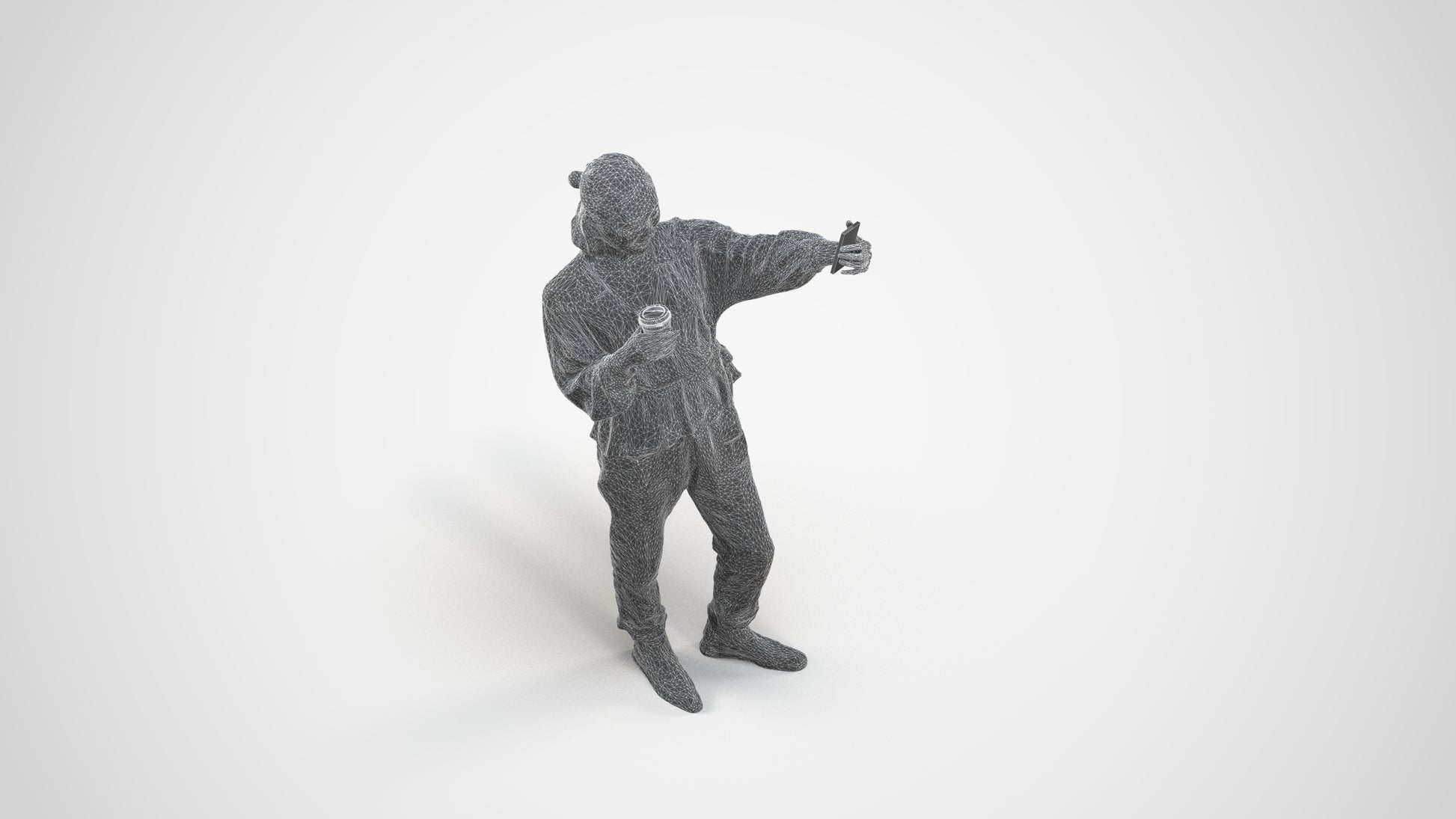 scanned 3D woman casual standing, photogrammetry people for Enscape and V-Ray, wireframe three-quarter view