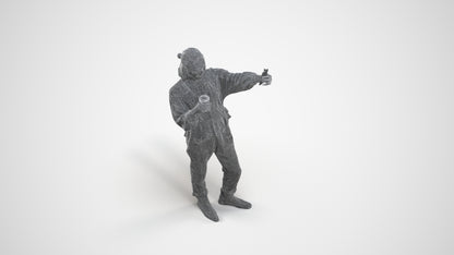 scanned 3D woman casual standing, photogrammetry people for Enscape and V-Ray, wireframe three-quarter view