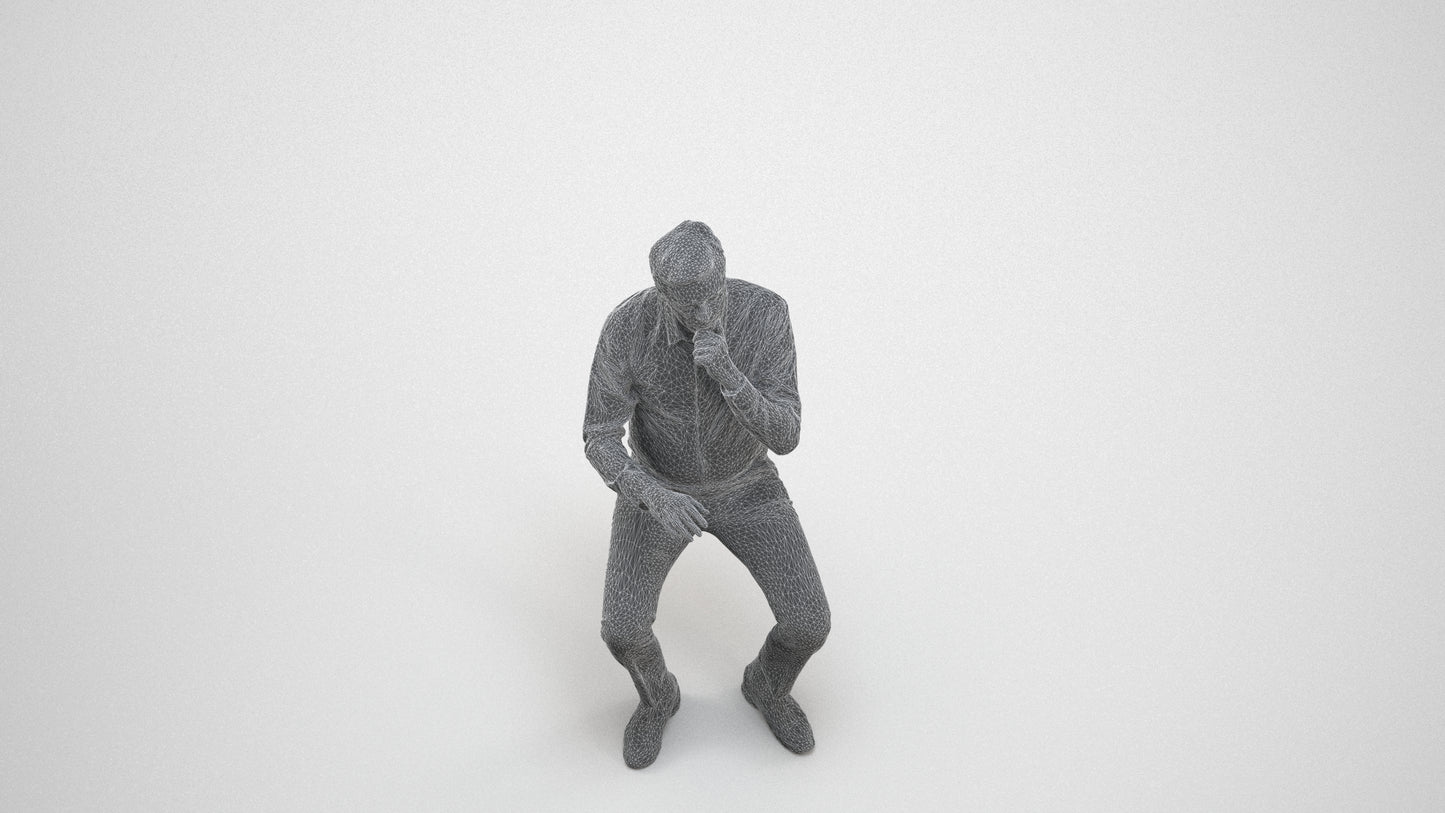 photogrammetry 3D man business, realistic human model archviz FBX, wireframe three-quarter view