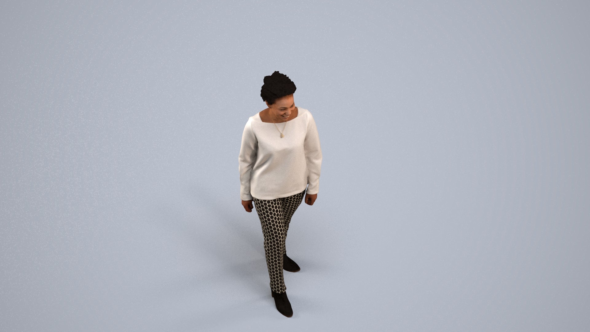 realistic 3D human woman casual walking, archviz people FBX OBJ for Blender, back view render