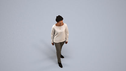 realistic 3D human woman casual walking, archviz people FBX OBJ for Blender, back view render