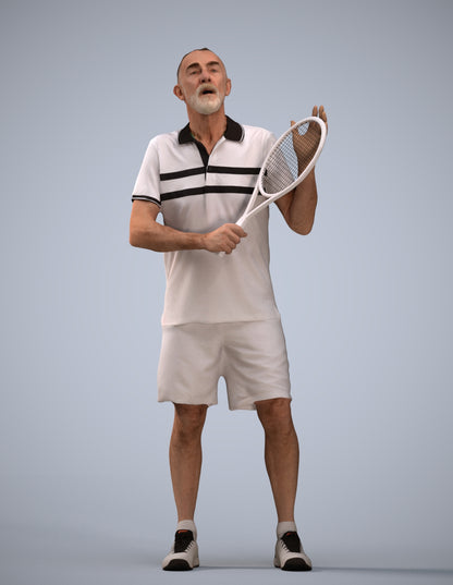 3D human model senior man sport, photogrammetry scanned person for archviz