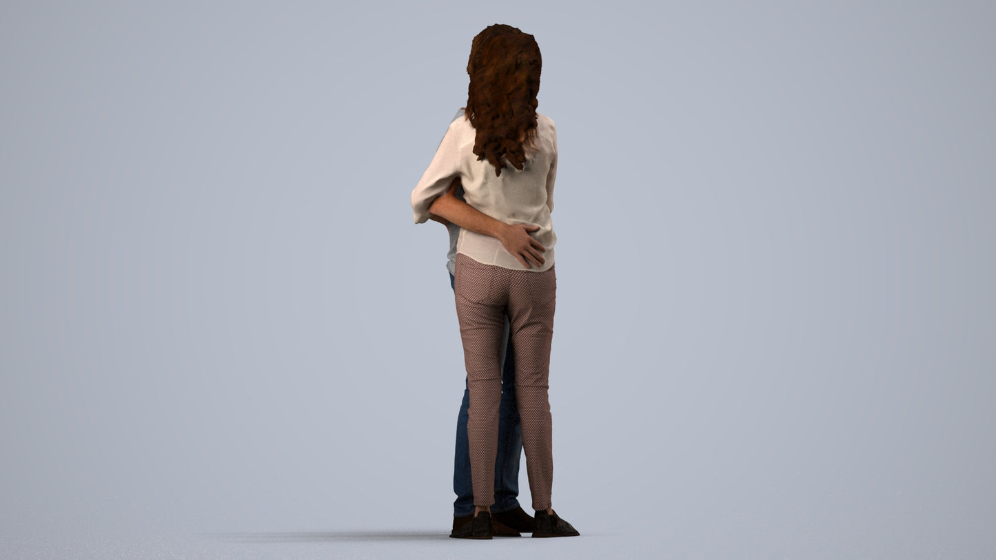 realistic 3D human woman casual couple, archviz people FBX OBJ for Blender, side view render