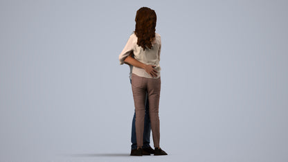 realistic 3D human woman casual couple, archviz people FBX OBJ for Blender, side view render