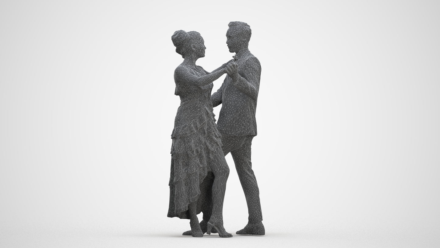 3D human model woman formal dancing, photogrammetry scanned person for archviz, three-quarter front view render