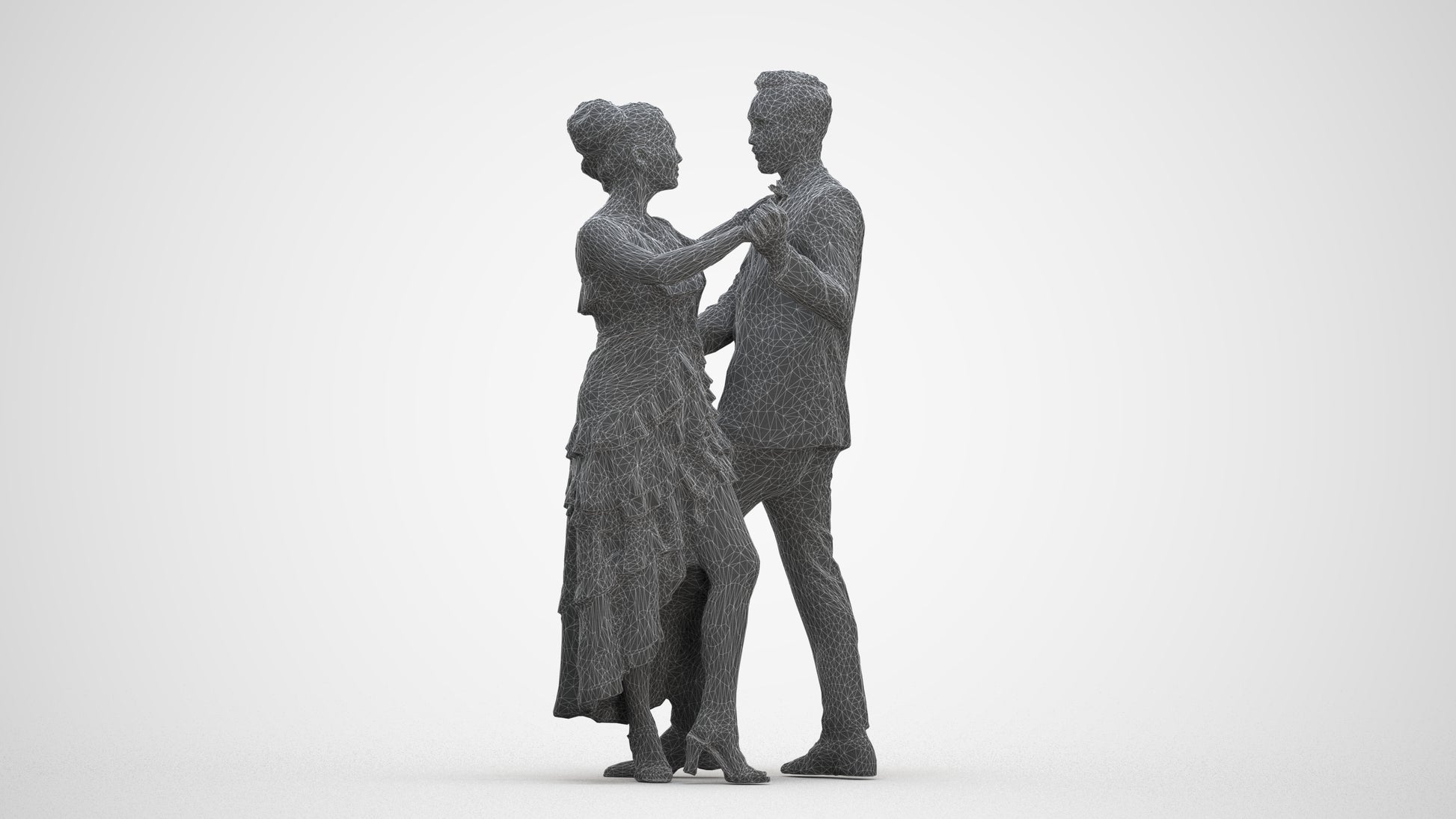 3D human model woman formal dancing, photogrammetry scanned person for archviz, three-quarter front view render